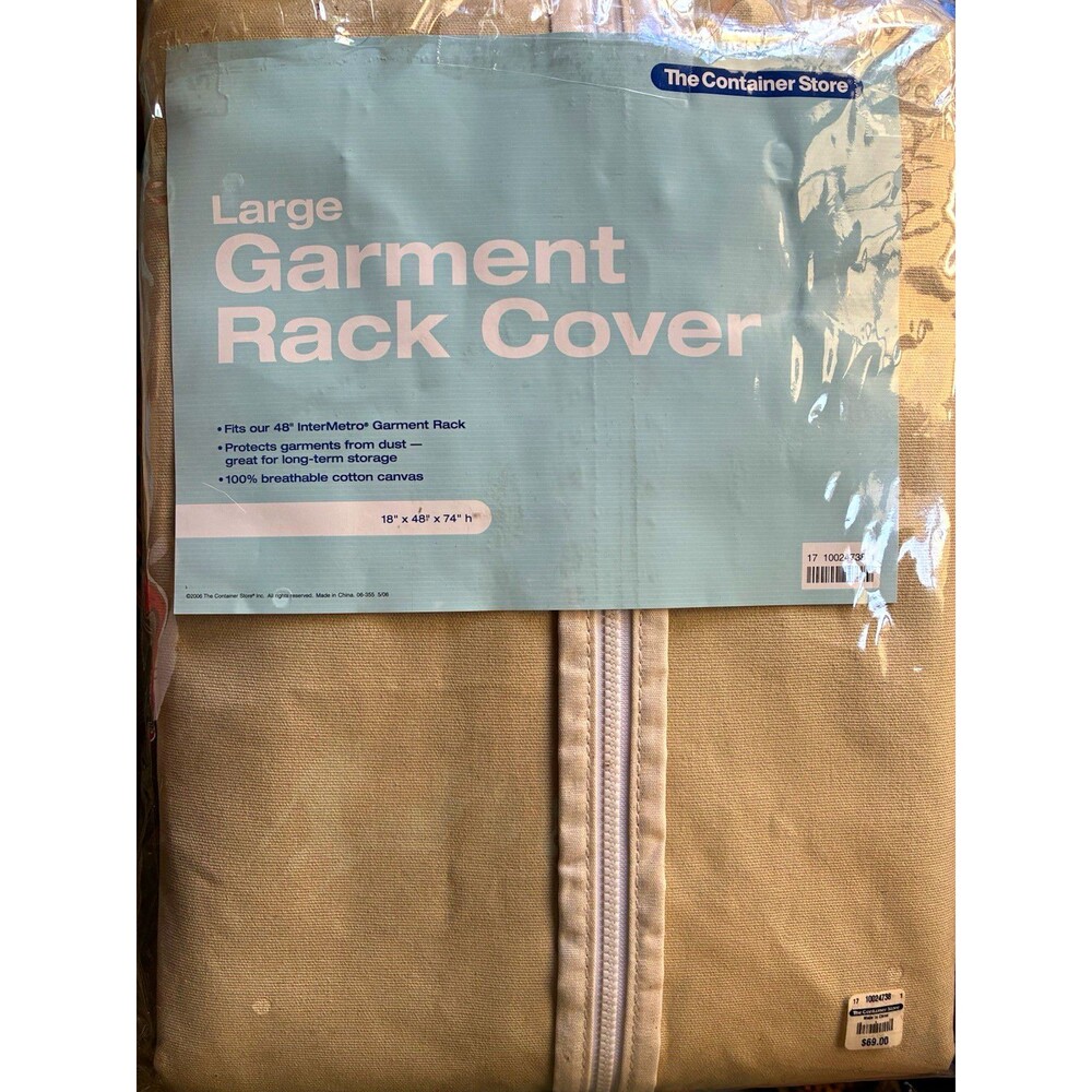 The Container Store large Garment Rack Cover 18x48x74 Beige Cotton Canvas Zipper